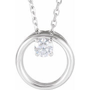 14k White 1/10 Ct Natural Diamond Circle 16-18' Necklace