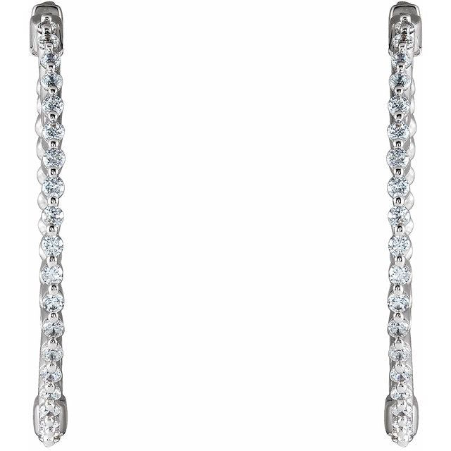 Sterling Silver Imitation White Cubic Zirconia Inside-Outside 32 mm Hoop Earrings