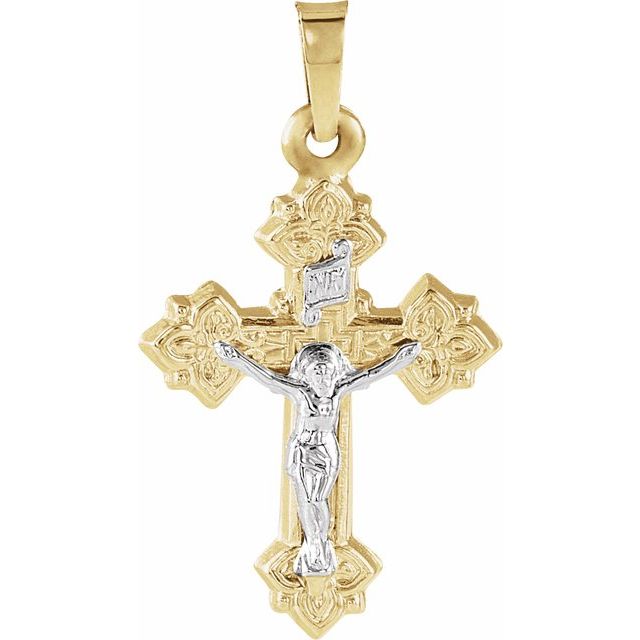 14K Yellow/White Hollow Crucifix Pendant