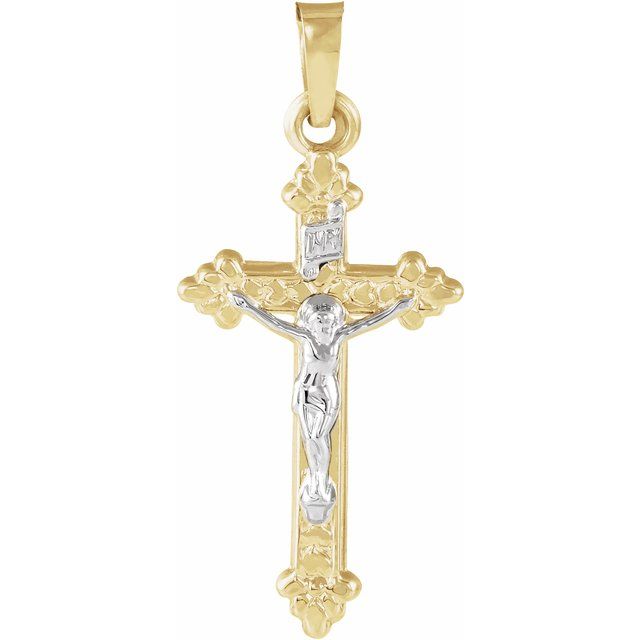14K Yellow/White Hollow Crucifix Pendant