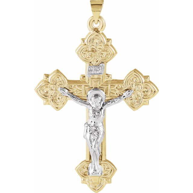 14K Yellow/White Hollow Crucifix Pendant