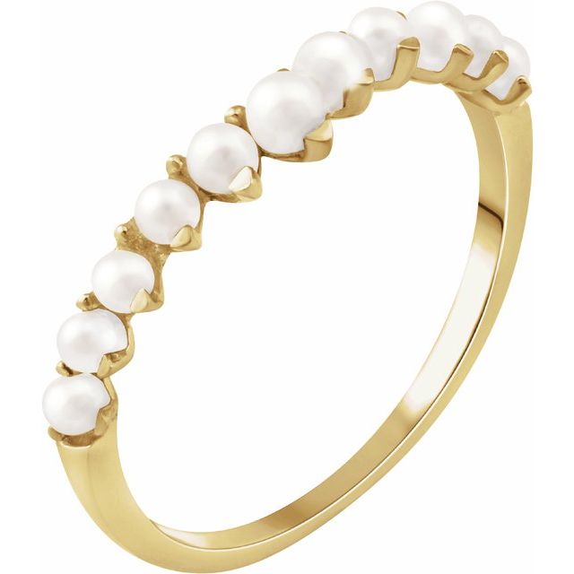 14k Yellow Cultured White Freshwater Pearl Ring