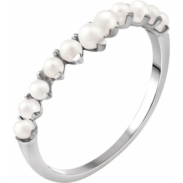 14k White Cultured White Freshwater Pearl Ring