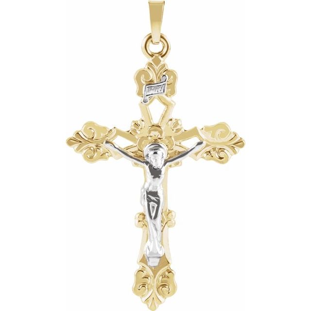 14k Yellow/white 35x24.5 Mm Crucifix Pendant