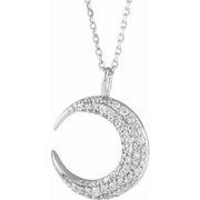 14k White 1/3 Ctw Natural Diamond Crescent Moon 16-18' Necklace