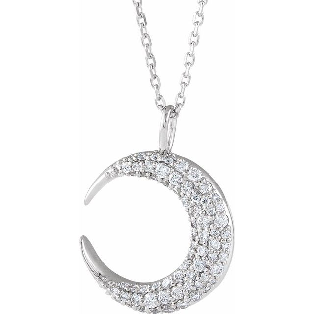 14k White 1/3 Ctw Natural Diamond Crescent Moon 16-18' Necklace