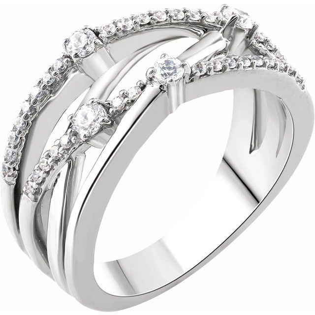 14k White 1/3 Ctw Natural Diamond Criss-cross Ring