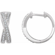 14k White 1/5 Ctw Natural Diamond Criss-cross 15.5 Mm Hoop Earrings