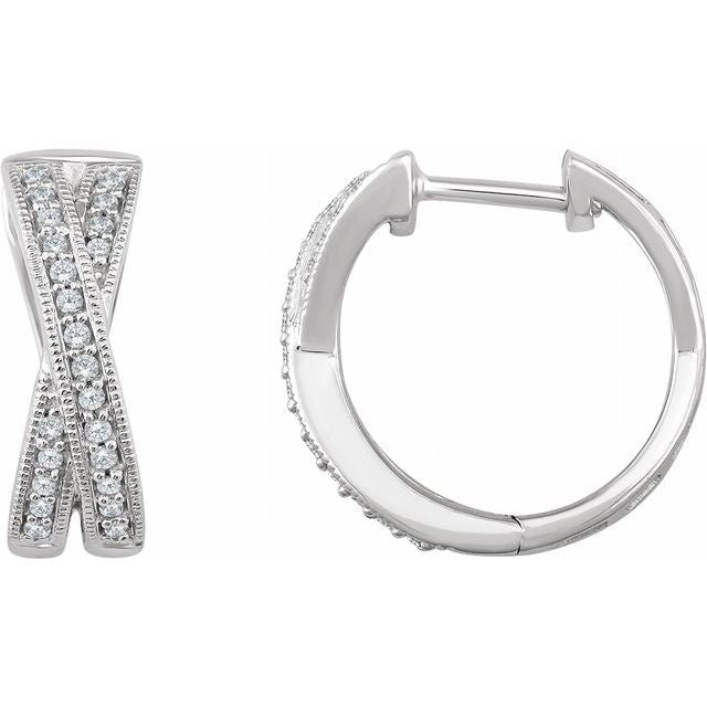 14k White 1/5 Ctw Natural Diamond Criss-cross 15.5 Mm Hoop Earrings