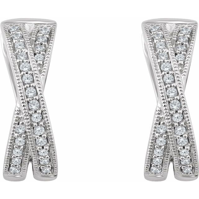 14k White 1/5 Ctw Natural Diamond Criss-cross 15.5 Mm Hoop Earrings