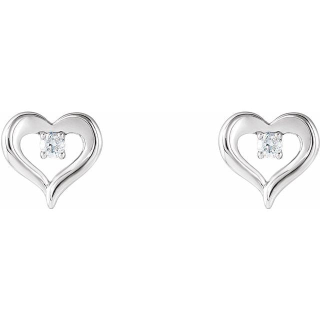 14k White 1/10 Ctw Natural Diamond Heart Earrings