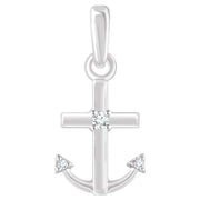 14k White .03 Ctw Natural Diamond Anchor Pendant