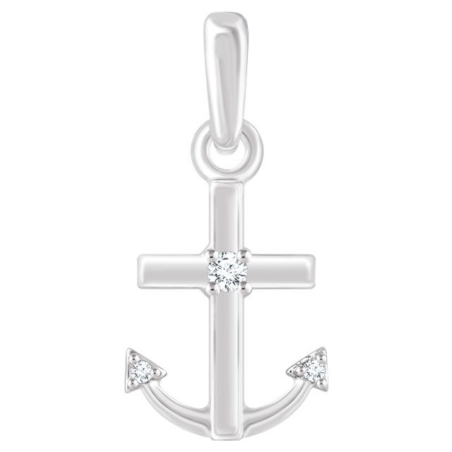 14k White .03 Ctw Natural Diamond Anchor Pendant