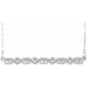 14k White 1/10 Ctw Natural Diamond Milgrain Bar 16-18' Necklace