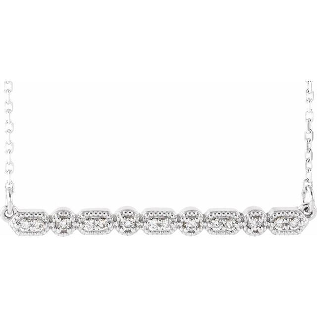 14k White 1/10 Ctw Natural Diamond Milgrain Bar 16-18' Necklace