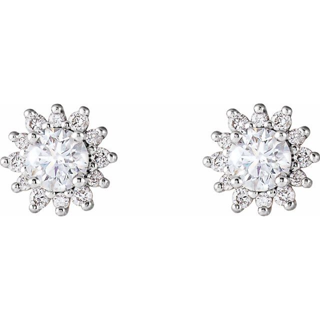 14k White 1/2 Ctw Natural Diamond Halo-style Earrings