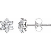 14k White 3/8 Ctw Natural Diamond Flower Earrings