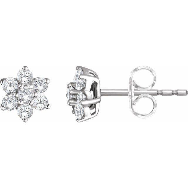 14k White 3/8 Ctw Natural Diamond Flower Earrings