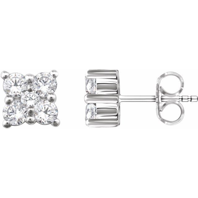 14k White 1/2 Ctw Natural Diamond Cluster Earrings