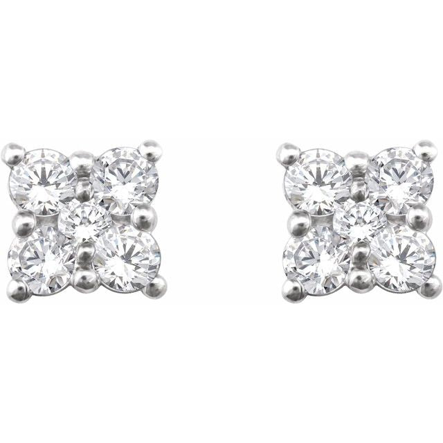 14k White 1/2 Ctw Natural Diamond Cluster Earrings