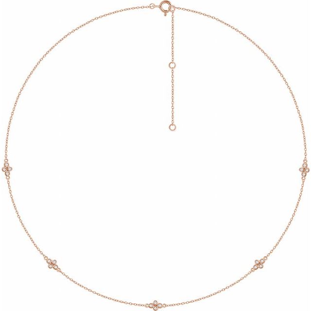 14k Rose 1/6 Ctw Natural Diamond 5-station 16-18' Necklace