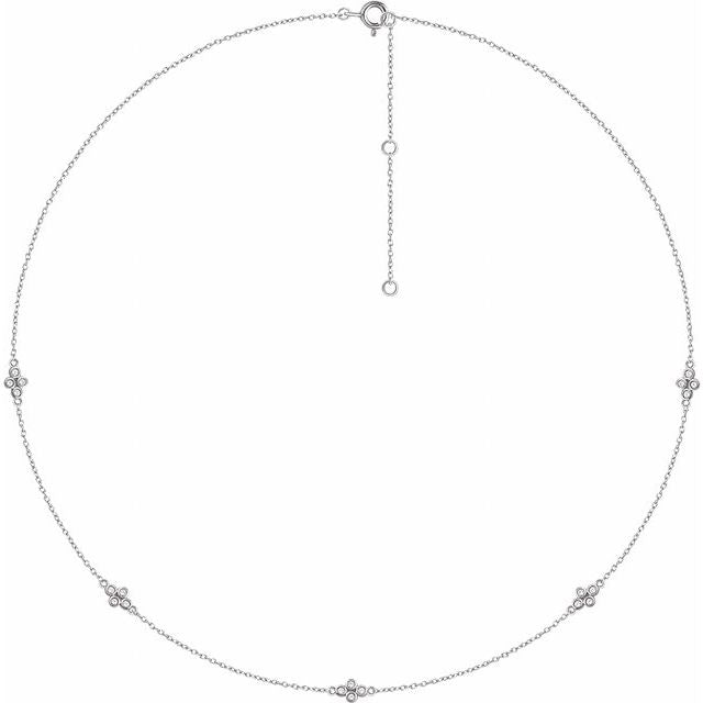14k White 1/6 Ctw Natural Diamond 5-station 16-18' Necklace