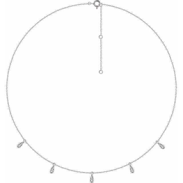 14k White 1/10 Ctw Natural Diamond 5-station 16-18' Necklace