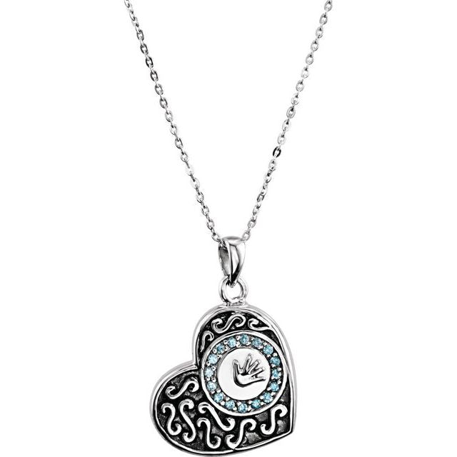 Sterling Silver 1.5 mm Round Blue Cubic Zirconia Ash Holder 18' Necklace