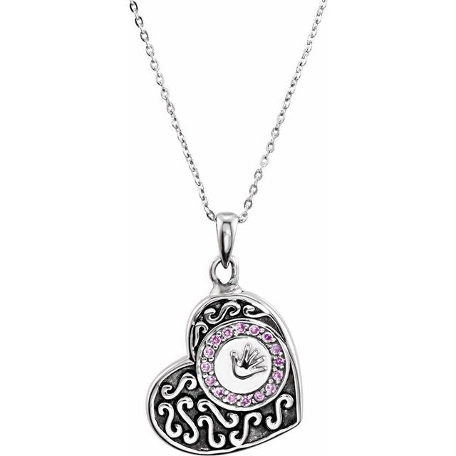 Sterling Silver 1.5 mm Round Imitation Pink Cubic Zirconia Ash Holder 18' Necklace