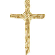 14K Yellow 50.75x32.25 mm Woodgrain Cross Pendant