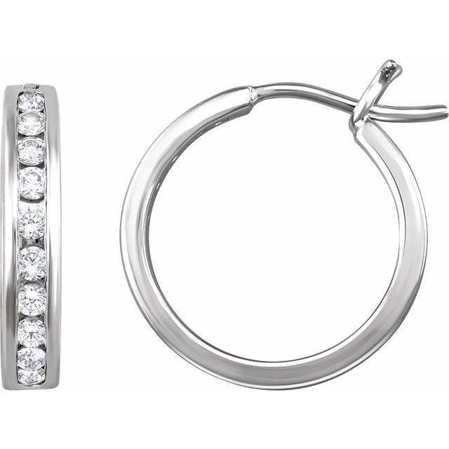 14k White 1/2 Ctw Natural Diamond Channel-set 16.5 Mm Hoop Earrings