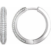 14k White 3/4 Ctw Natural Diamond Hinged Hoop Earrings