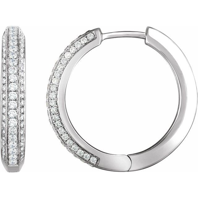 14k White 3/4 Ctw Natural Diamond Hinged Hoop Earrings