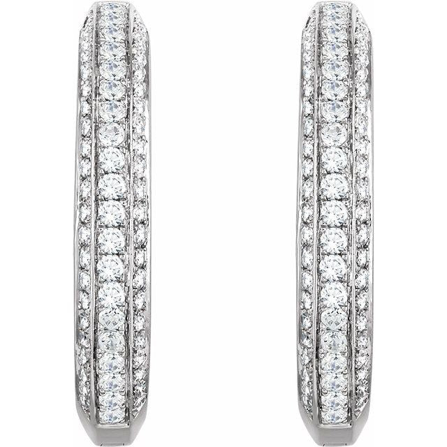 14k White 3/4 Ctw Natural Diamond Hinged Hoop Earrings
