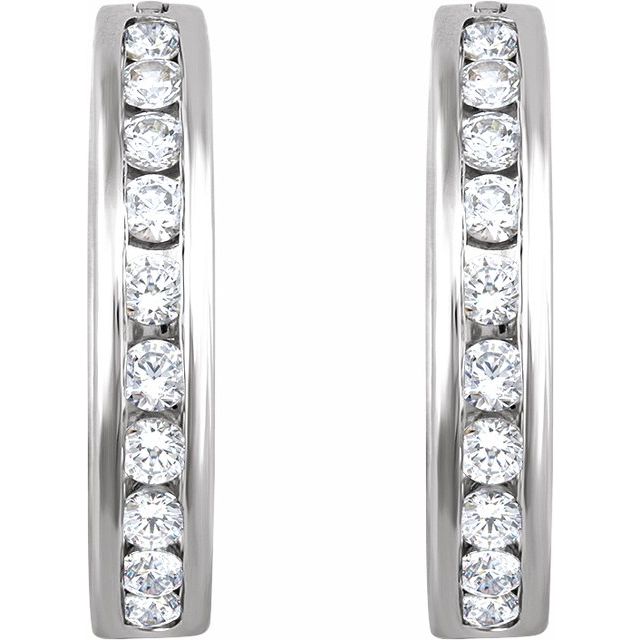 14k White 1/2 Ctw Natural Diamond Channel-set 16.5 Mm Hoop Earrings