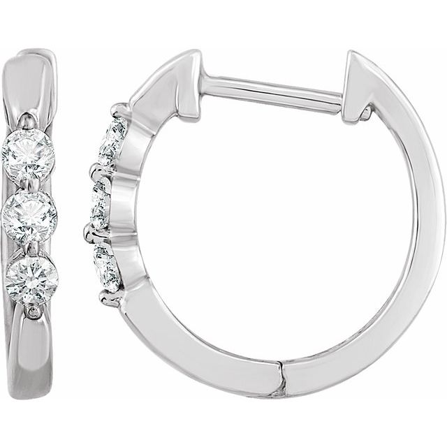 14k White 1/4 Ctw Natural Diamond 14 Mm Hoop Earrings