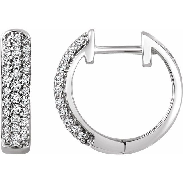 14k White 1/3 Ctw Natural Diamond 14 Mm Hoop Earrings