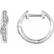 14k White .05 Ctw Natural Diamond 14.8 Mm Hoop Earrings