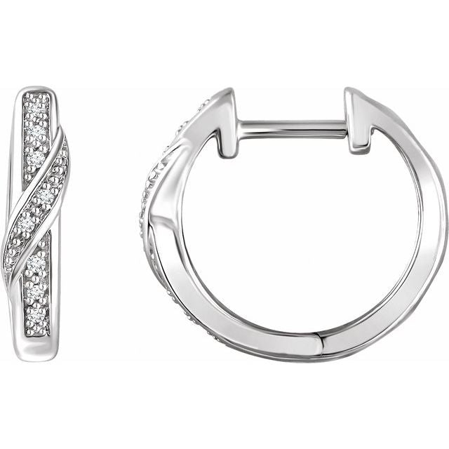 14k White .05 Ctw Natural Diamond 14.8 Mm Hoop Earrings