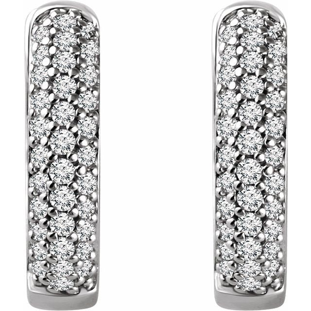 14k White 1/3 Ctw Natural Diamond 14 Mm Hoop Earrings