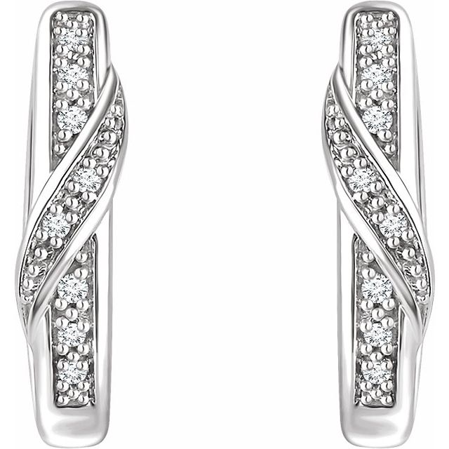 14k White .05 Ctw Natural Diamond 14.8 Mm Hoop Earrings
