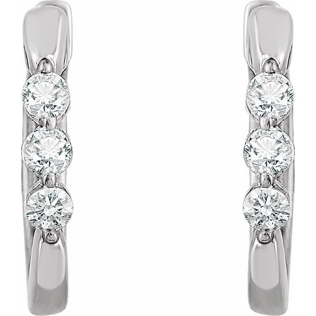 14k White 1/4 Ctw Natural Diamond 14 Mm Hoop Earrings