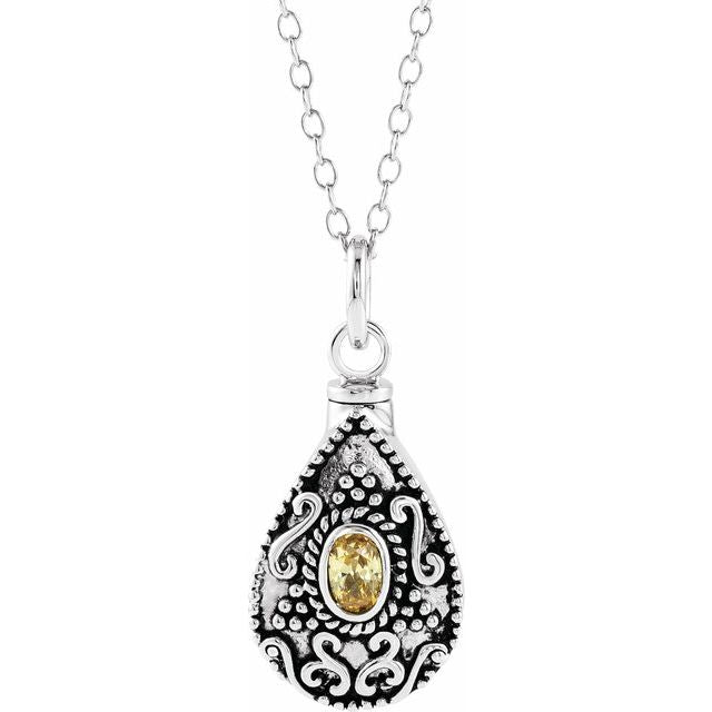 Sterling Silver 6x4 mm Oval November Birthstone Ash Holder 18' Necklace