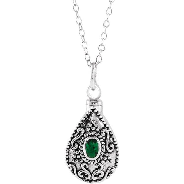 Sterling Silver 6x4 mm Oval May Birthstone Ash Holder 18' Necklace