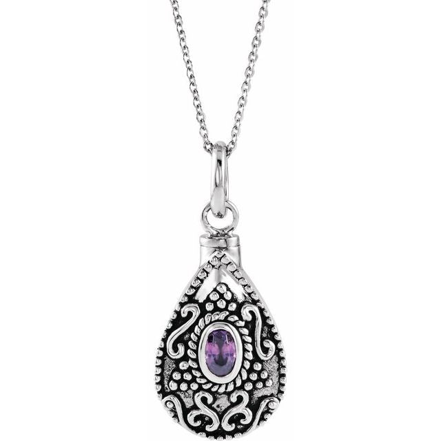 Sterling Silver 6x4 mm Oval February Birthstone Ash Holder 18' Necklace