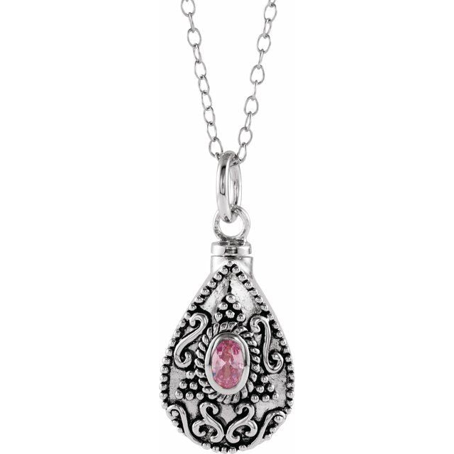 Sterling Silver 6x4 mm Oval October Birthstone Ash Holder 18' Necklace