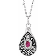 Sterling Silver 6x4 mm Oval July Birthstone Ash Holder 18' Necklace