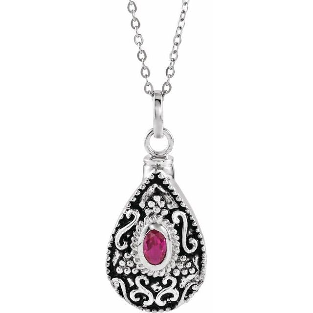 Sterling Silver 6x4 mm Oval July Birthstone Ash Holder 18' Necklace