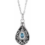 Sterling Silver 6x4 mm Oval December Birthstone Ash Holder 18' Necklace