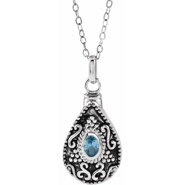 Sterling Silver 6x4 mm Oval December Birthstone Ash Holder 18' Necklace